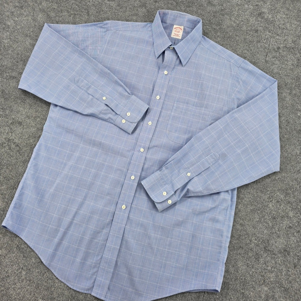 Brooks Brothers Mens 16-4/5 Traditional Fit Blue Glen Plaid Non-Iron Shirt